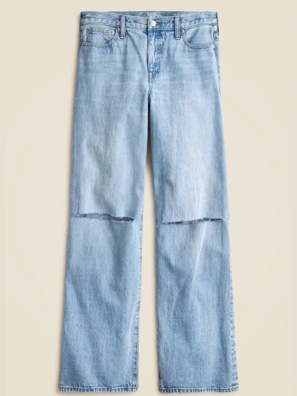 NWT J.CREW ‘84 Low Rise Slouchy Distressed Knees Light Wide Leg Jean Size 36